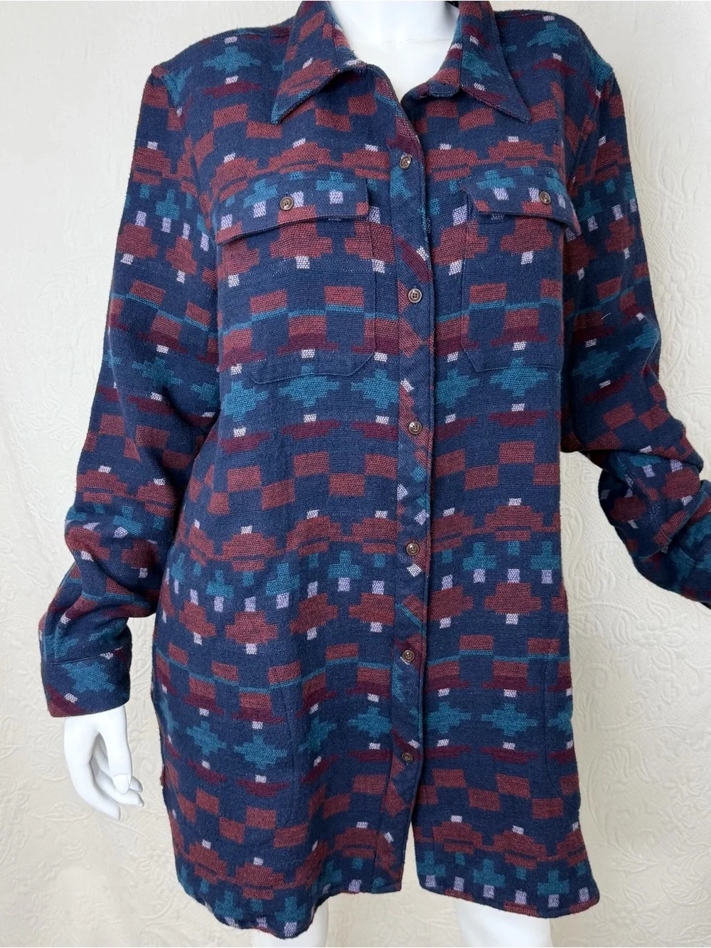 LL Bean Signature XL NWT Aztec Patterned Southwestern Chamois Tunic Shirt Jacket